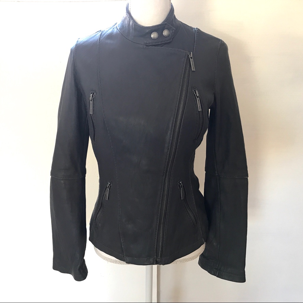Euc Michael Kors Soft Gray Leather Moto Jacket-M